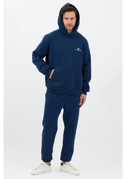 Erkek Pamuklu Nakışlı Oversize Kapüşonlu 3 Iplik Kanguru Cepli Basic Eşofman Takımı Lacivert - Xl indirimleri