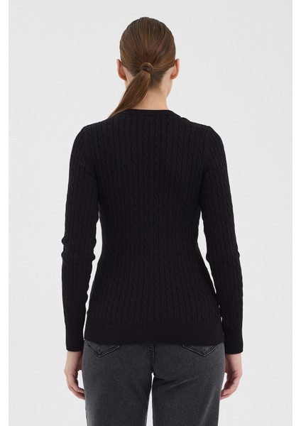 Kadın Saf %100 Pamuk Siyah V Yaka Saç Örgü Triko Kazak – Örgü Desenli fırsatları