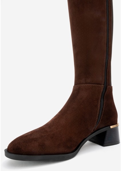 Rochos Kahverengi Süet Streç Detaylı Hakiki Deri Kadın Çizme fırsatları