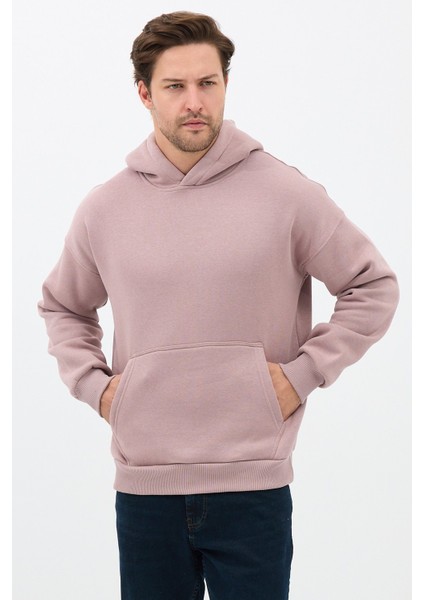 Erkek Oversize Pamuklu Kanguru Cepli 3 Iplik Basic Kapüşonlu Sweatshirt Buzmenekşe - 2xl modelleri