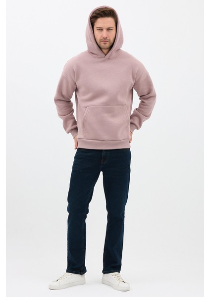 Erkek Oversize Pamuklu Kanguru Cepli 3 Iplik Basic Kapüşonlu Sweatshirt Buzmenekşe - 2xl fırsatları