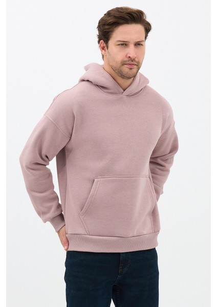 Erkek Oversize Pamuklu Kanguru Cepli 3 Iplik Basic Kapüşonlu Sweatshirt Buzmenekşe - 2xl indirimleri