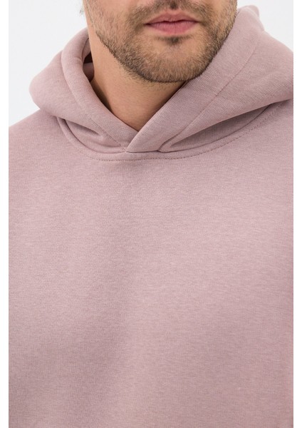 Erkek Oversize Pamuklu Kanguru Cepli 3 Iplik Basic Kapüşonlu Sweatshirt Buzmenekşe - 2xl