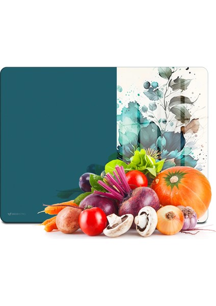 Cam Kesme Tahtası ve Sunumluk ve Sunum Tabağı Vintage Green Flower 30X40 cm