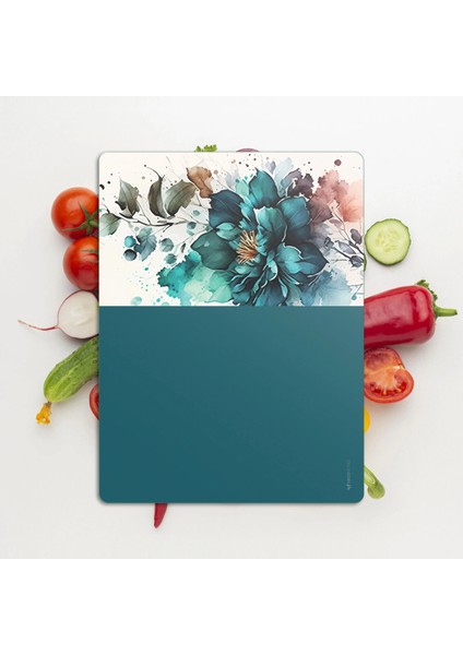 Cam Kesme Tahtası ve Sunumluk ve Sunum Tabağı Vintage Green Flower 30X40 cm modelleri