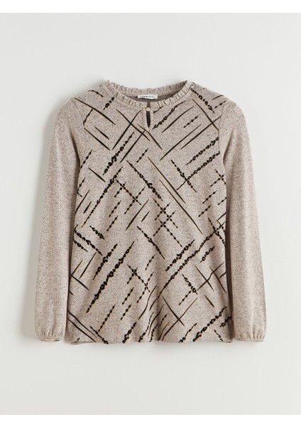 Yeni Sezon Fırfırlı Dik Yaka Desenli Bluz indirimleri