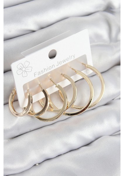 Pirinç Halka Model Gold Renk Kadın Set Küpe