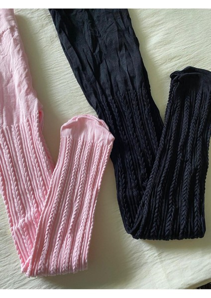 2'li Kız Çocuk Desenli Külotlu Çorap ( 80 Den Orta Kalın Mevsimlik Külotlu Çorap ) Pembe & Siyah fiyatları