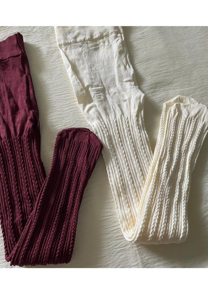 2'li Kız Çocuk Desenli Külotlu Çorap ( 80 Den Orta Kalın Mevsimlik Külotlu Çorap ) Bordo & Vanilya fiyatları