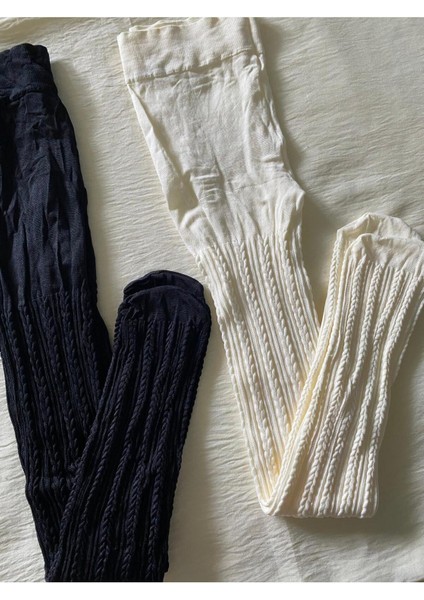 2'li Kız Çocuk Desenli Külotlu Çorap ( 80 Den Orta Kalın Mevsimlik Külotlu Çorap ) Siyah & Vanilya fiyatları