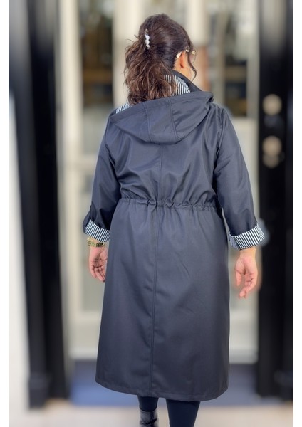 Çıkartılabilir Kapşonlu Katlanabilir Kol Detay Bonded Kumaş Uzun Boy Ekstra Büyük Beden Trençkot fırsatları