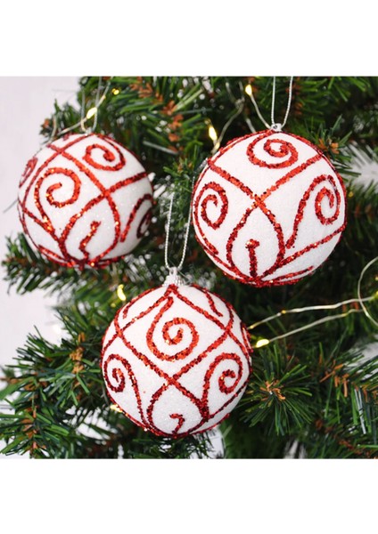Yılbaşı Ağaç Süsleme Topu Kırmızı Desenli 8cm 3lü