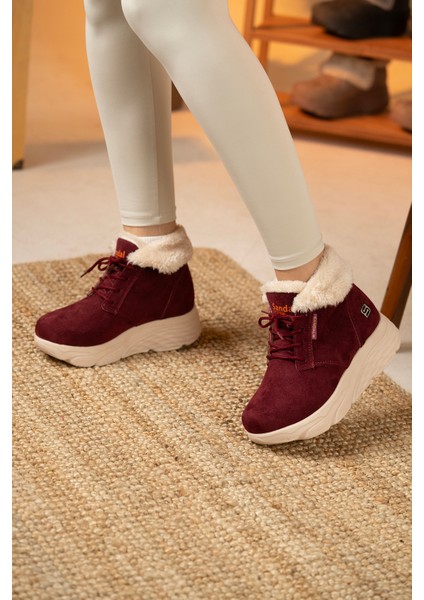 Kadın Süet Kürklü Kısa Spor Bot SS001-0478 Bordo indirimleri