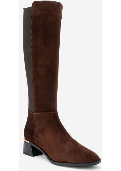 Rochos Kahverengi Süet Streç Detaylı Hakiki Deri Kadın Çizme modelleri