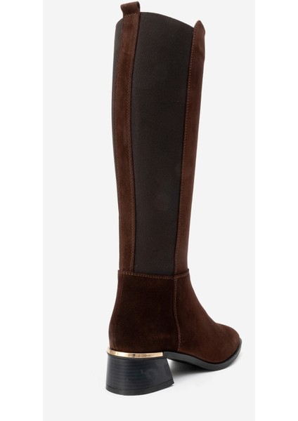 Rochos Kahverengi Süet Streç Detaylı Hakiki Deri Kadın Çizme indirimleri