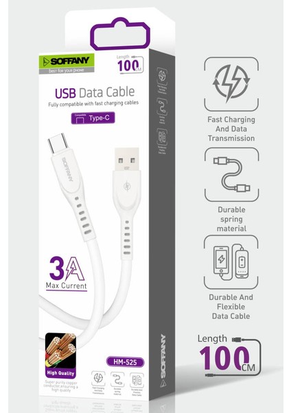 HM525 USB To Type-C Şarj & Data Kablosu 3.0A modelleri
