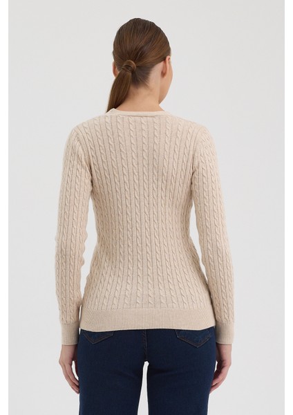 Kadın Saf %100 Pamuk Bej Saç Örgü Triko Hırka – Örgü Desenli fırsatları