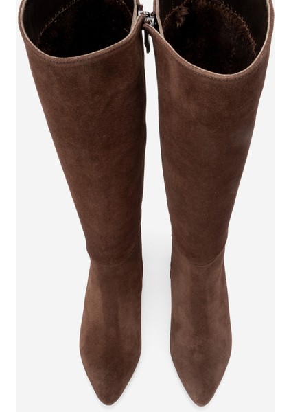 Sejas Kahverengi Hakiki Deri Süet Kadın Topuklu Çizme fiyatları