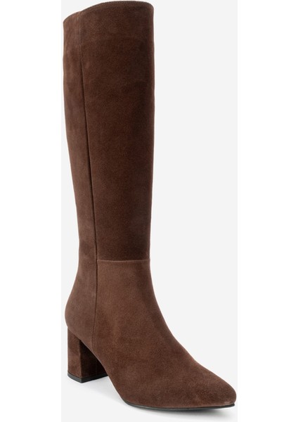 Sejas Kahverengi Hakiki Deri Süet Kadın Topuklu Çizme modelleri