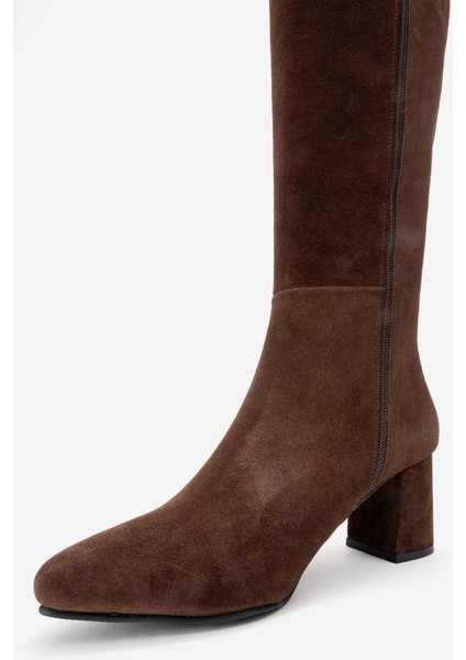 Sejas Kahverengi Hakiki Deri Süet Kadın Topuklu Çizme fırsatları