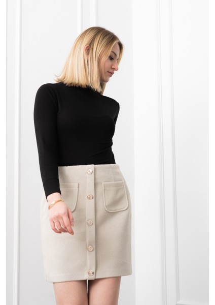 Chic Süs Düğme Detaylı Mini Kaşe Etek 6824 modelleri