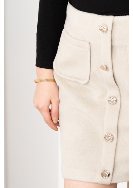 Chic Süs Düğme Detaylı Mini Kaşe Etek 6824 fırsatları