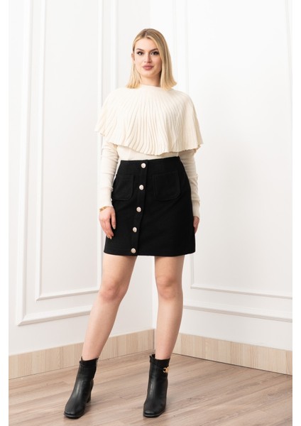 Chic Süs Düğme Detaylı Mini Kaşe Etek 6824 modelleri