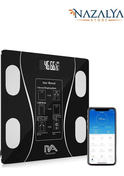 Dijital Baskül Yağ Su Kas Vücut Kitle Endeksi Kilo Ölçer Tartı