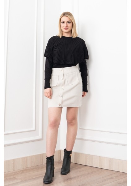 Chic Süs Düğme Detaylı Mini Kaşe Etek 6824 fiyatları