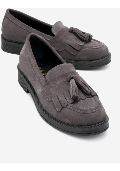 Milina Füme Süet Püsküllü Hakiki Deri Kadın Loafer Ayakkabı