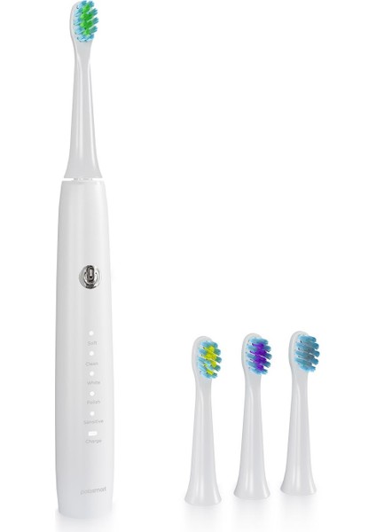 PBS520 5 Mod Şarjlı Diş Fırçası Ipx7 Su Geçirmez 4 Yedek Başlık Type-C Girişli Beyaz