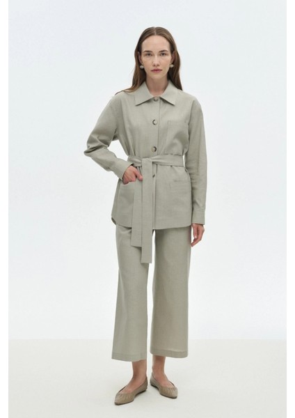 Kuşaklı Keten Ceket