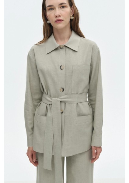 Kuşaklı Keten Ceket fırsatları