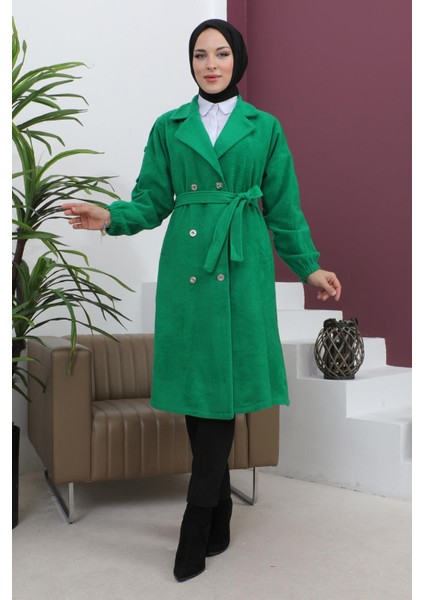 Düğme Detaylı Kaşe Kaban Zümrüt MSW19247-3