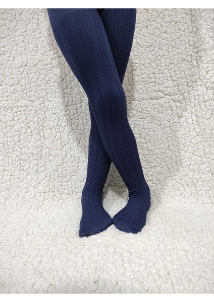 Lacivert Örgü Desenli Kız Çocuk Orta Kalın Mevsimli Külotlu Çorap fiyatları