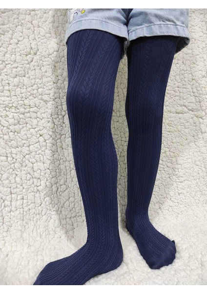 Lacivert Örgü Desenli Kız Çocuk Orta Kalın Mevsimli Külotlu Çorap modelleri
