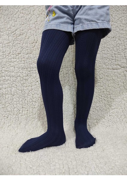 Lacivert Örgü Desenli Kız Çocuk Orta Kalın Mevsimli Külotlu Çorap fırsatları