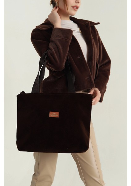 Kahverengi Süet Fermuarlı El Kol ve Omuz Çantası