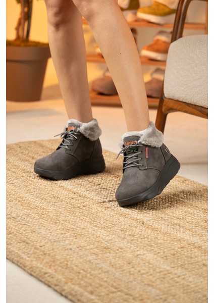 Kadın Süet Kürklü Kısa Spor Bot SS001-0478 Füme modelleri