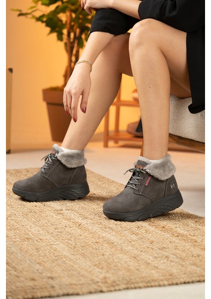 Kadın Süet Kürklü Kısa Spor Bot SS001-0478 Füme indirimleri