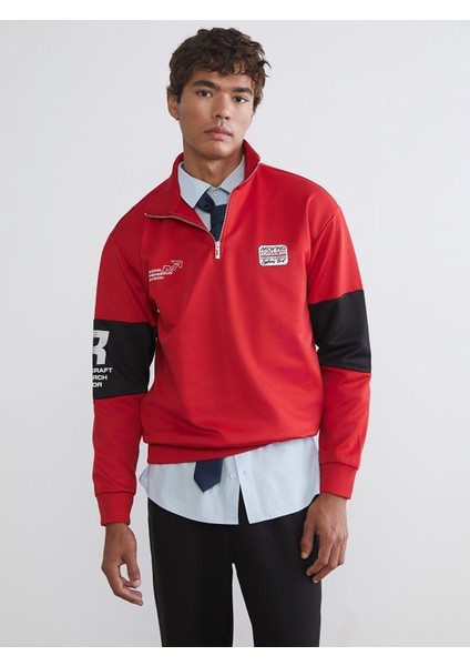 Yeni Sezon Dik Yaka Baskılı Erkek Sweatshirt