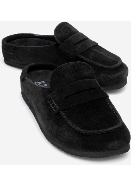 Prıva Siyah Süet Hakiki Deri Kadın Terlik