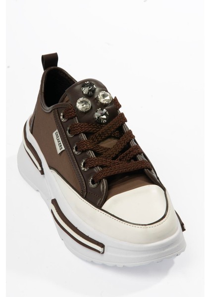 Kadın Paraşüt Sneaker Taş Detaylı Kalın Tabanlı Kahve Zeyra fiyatları