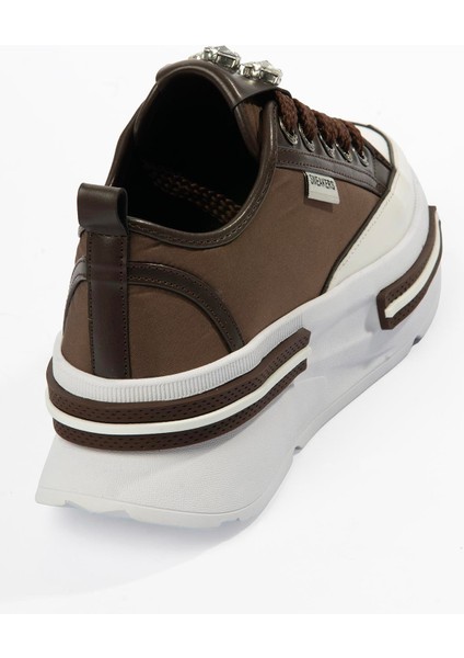Kadın Paraşüt Sneaker Taş Detaylı Kalın Tabanlı Kahve Zeyra fırsatları