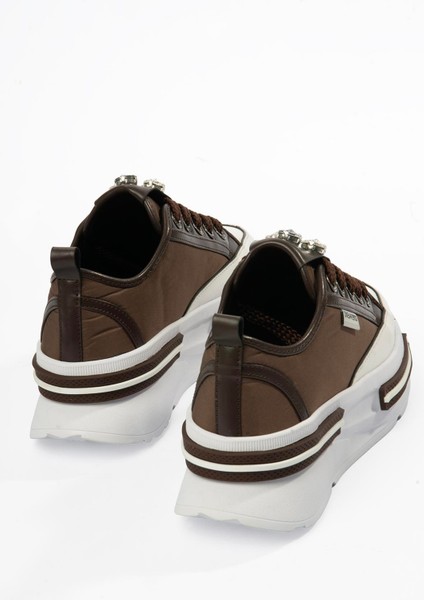 Kadın Paraşüt Sneaker Taş Detaylı Kalın Tabanlı Kahve Zeyra indirimleri