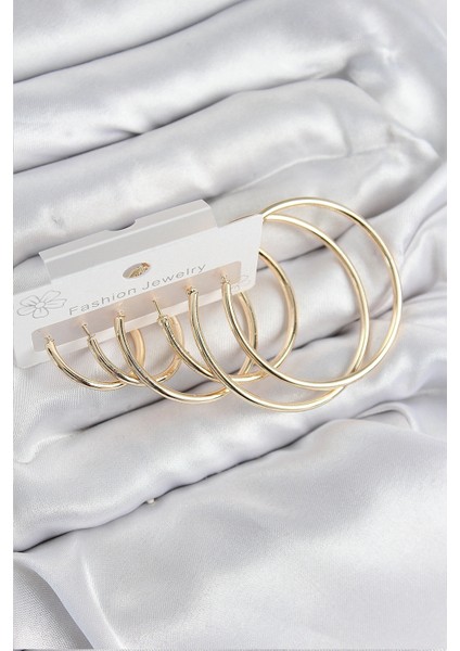 Pirinç Halka Model Gold Renk Kadın Set Küpe