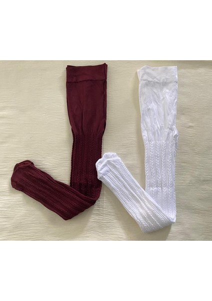 2'li Kız Çocuk Desenli Külotlu Çorap ( 80 Den Orta Kalın Mevsimlik Külotlu Çorap ) Siyah & Beyaz