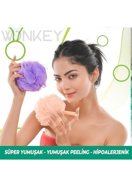 Wonkey - Banyo ve Duş Lifi, Yumuşak Vücut Yıkama Lifi, Karışık Renkli Banyo Kesesi 2'li Paket fiyatları