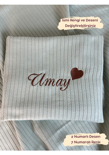 Nakışlı Isme Özel Örgü Desen Bebek Pikesi %100 Pamuk Bebek Battaniyesi 90X120