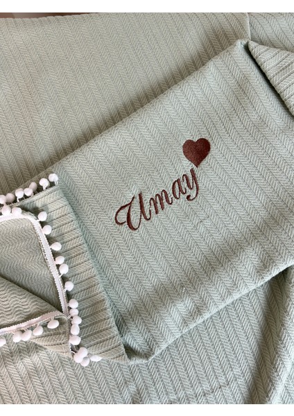 Nakışlı Isme Özel Örgü Desen Bebek Pikesi %100 Pamuk Bebek Battaniyesi 90X120